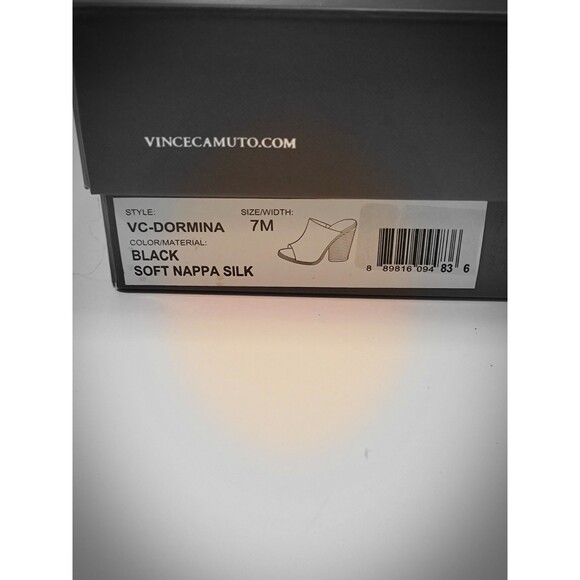 Vince Camuto Black Leather Platform Slide Wedge Wood Heel Sandals, Sz 7 Dormina - Picture 13 of 15